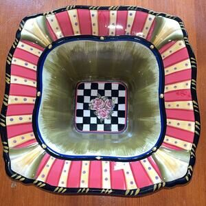 Amber Rose Square Serving Bowl Black White Checkered Vacher Ceramic Dish